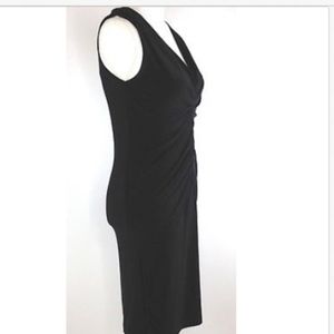 Size M Ruched Little Black V-neck Dress A-346